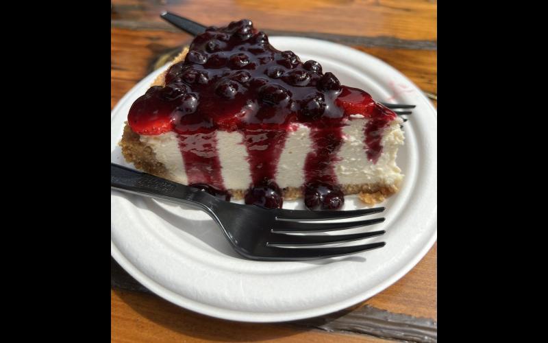 Cream Cheese Pie with Blueberry Sauce.